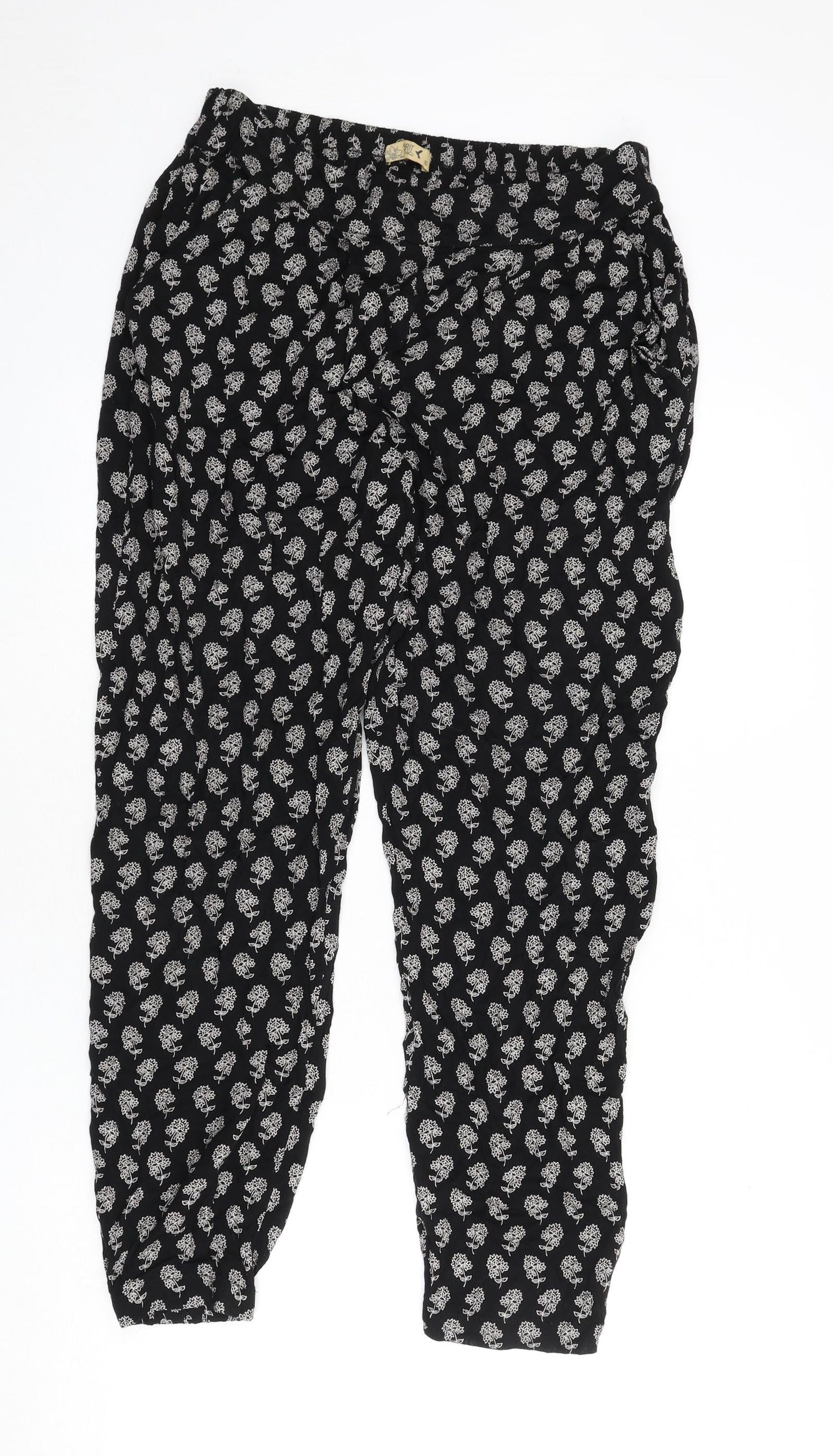 M&Co Womens Black Floral Viscose Trousers Size 10 L26 in Regular