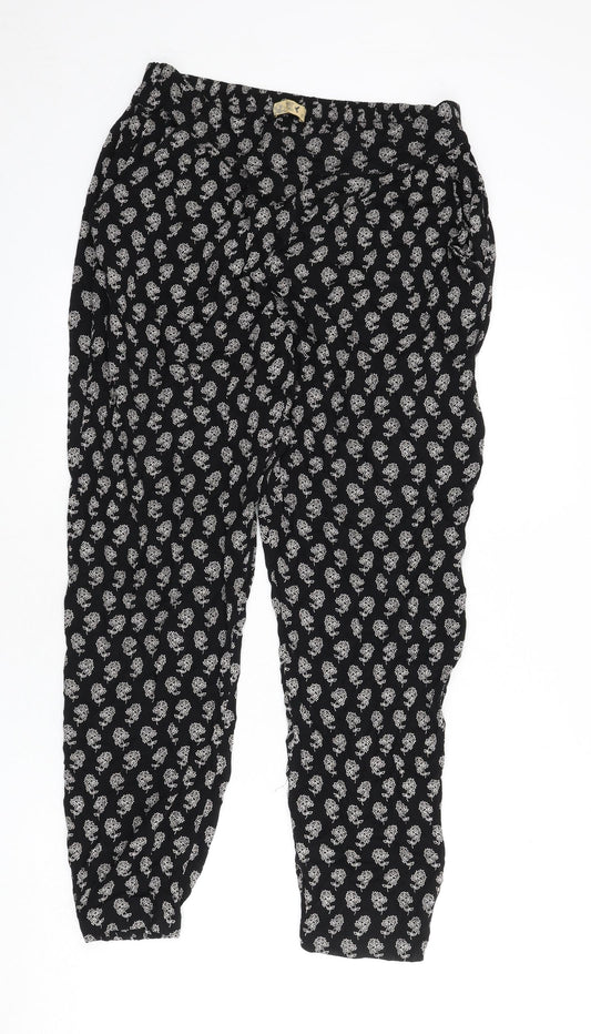 M&Co Womens Black Floral Viscose Trousers Size 10 L26 in Regular