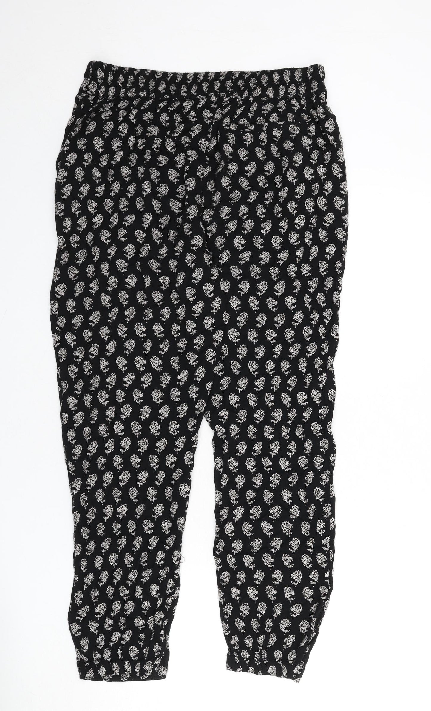 M&Co Womens Black Floral Viscose Trousers Size 10 L26 in Regular