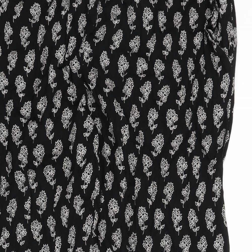 M&Co Womens Black Floral Viscose Trousers Size 10 L26 in Regular