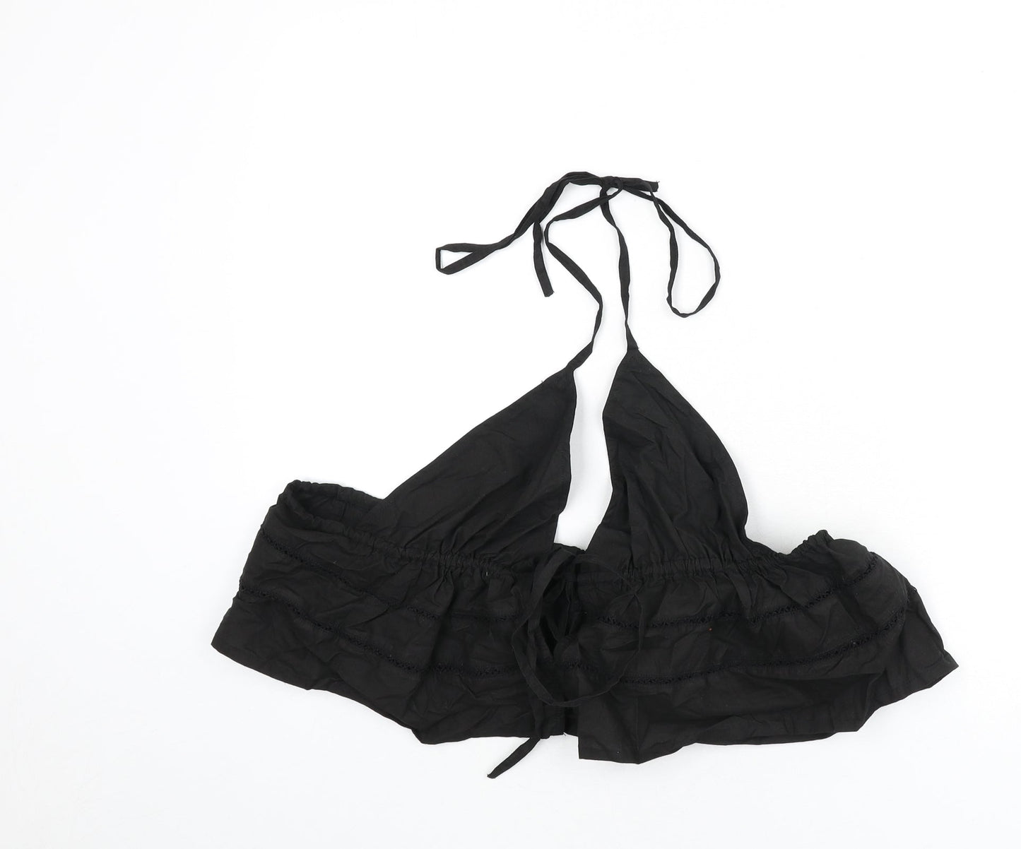 PRETTYLITTLETHING Womens Black Cotton Cropped T-Shirt Size 12 Halter