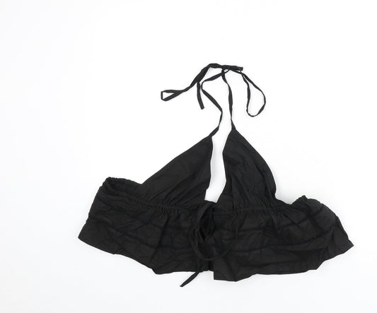 PRETTYLITTLETHING Womens Black Cotton Cropped T-Shirt Size 12 Halter
