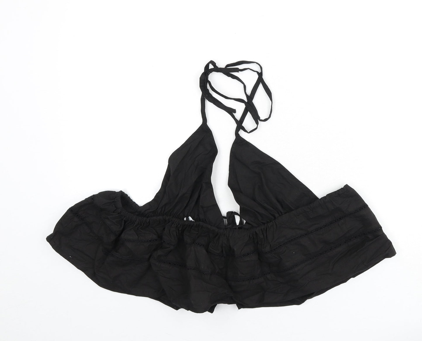 PRETTYLITTLETHING Womens Black Cotton Cropped T-Shirt Size 12 Halter