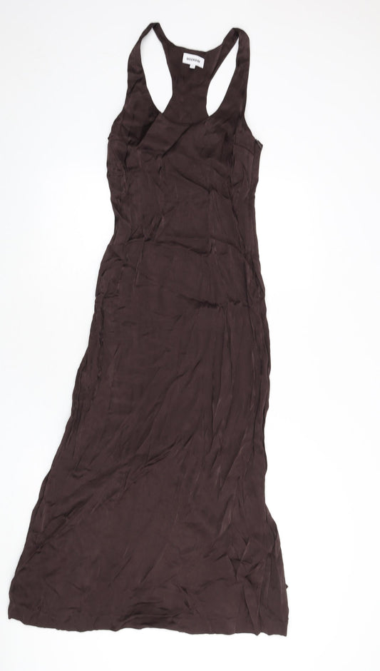 Weekday Womens Brown Viscose Maxi Size 6 Scoop Neck Zip - Racer Back