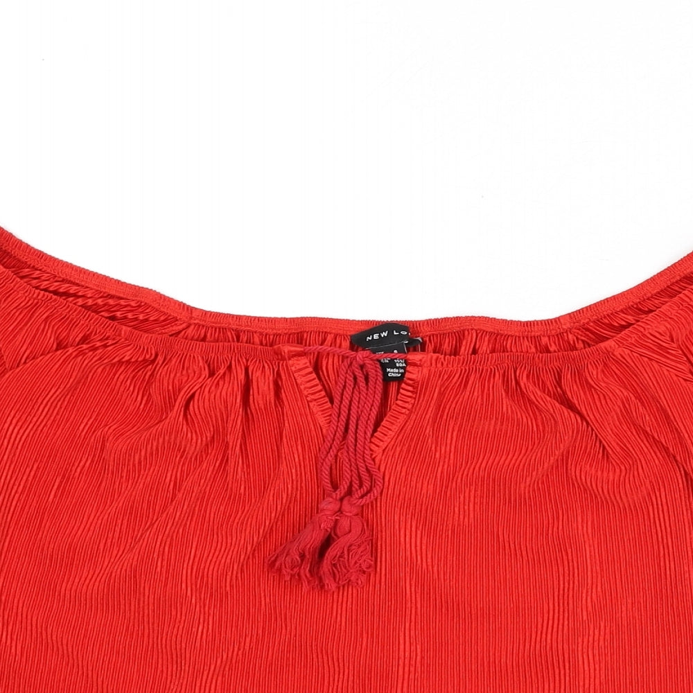 New Look Womens Red Polyester Basic Blouse Size 6 Off the Shoulder - Ribbed, Tassels, Bardot