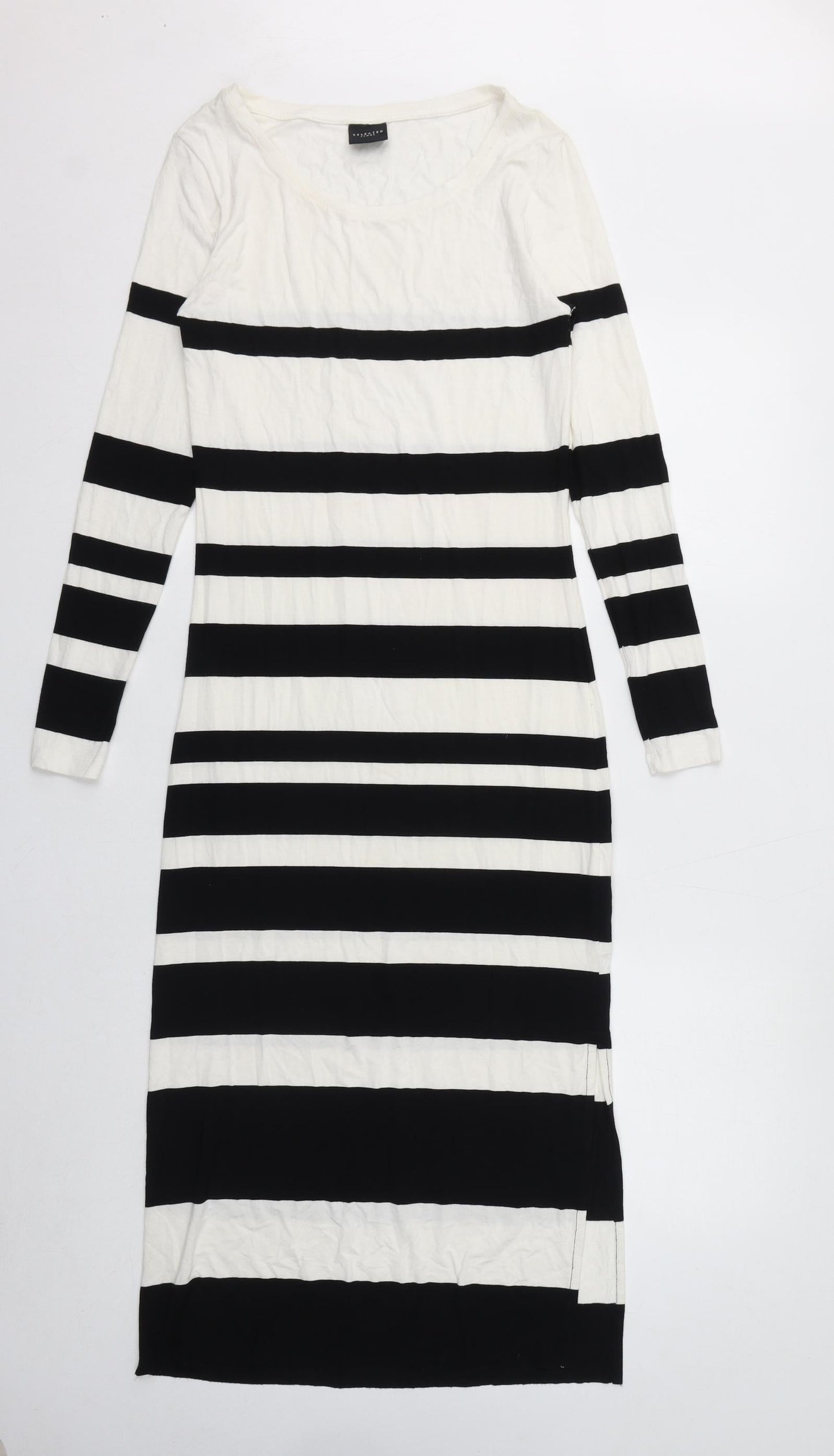 Selected Femme Womens White Striped Viscose Bodycon Size XS Round Neck Pullover - Side Slits