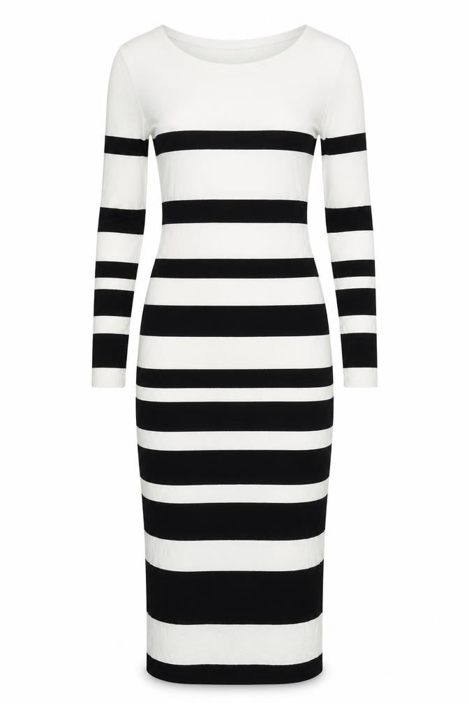 Selected Femme Womens White Striped Viscose Bodycon Size XS Round Neck Pullover - Side Slits