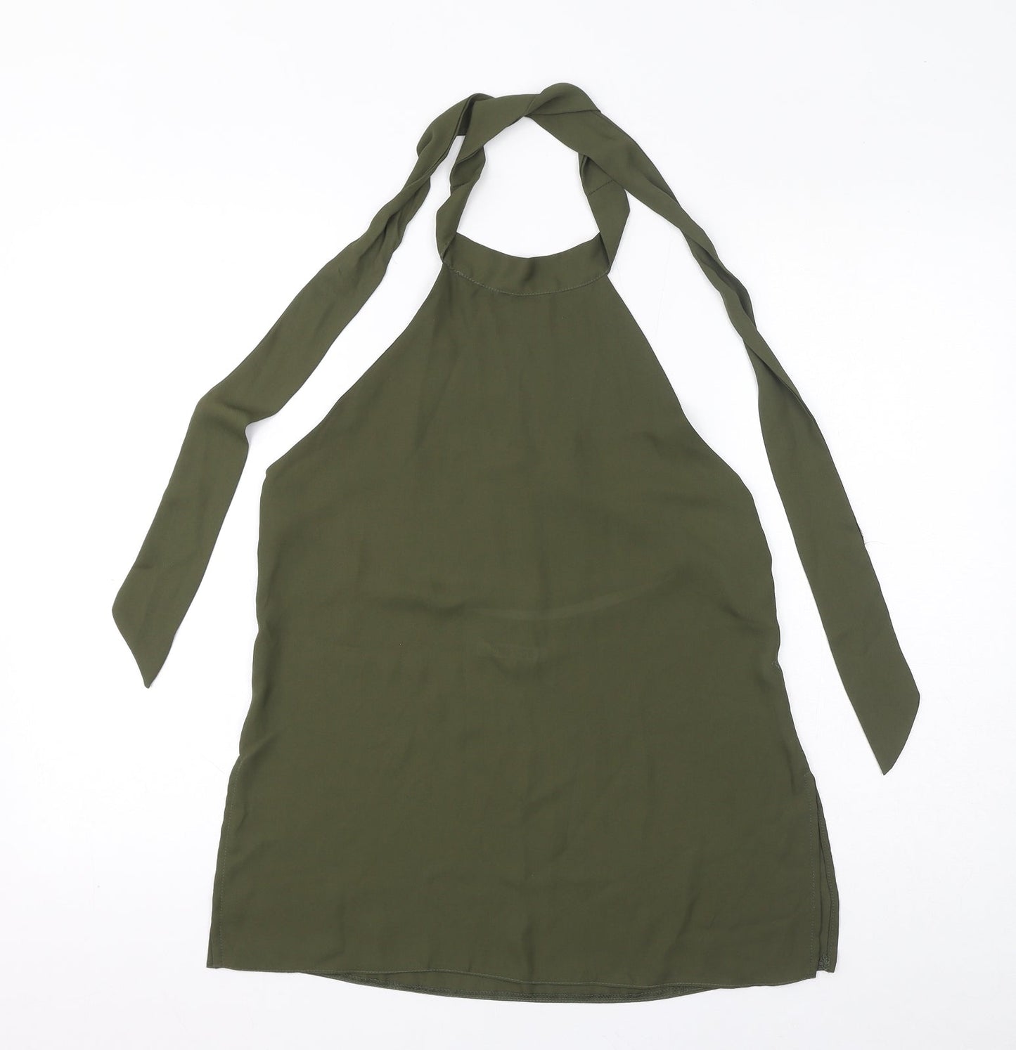 Diffuse Womens Green Polyester Basic Blouse Size 10 Halter - Open Back, Side Slits