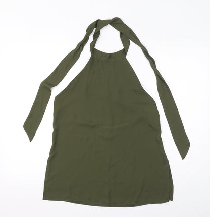 Diffuse Womens Green Polyester Basic Blouse Size 10 Halter - Open Back, Side Slits