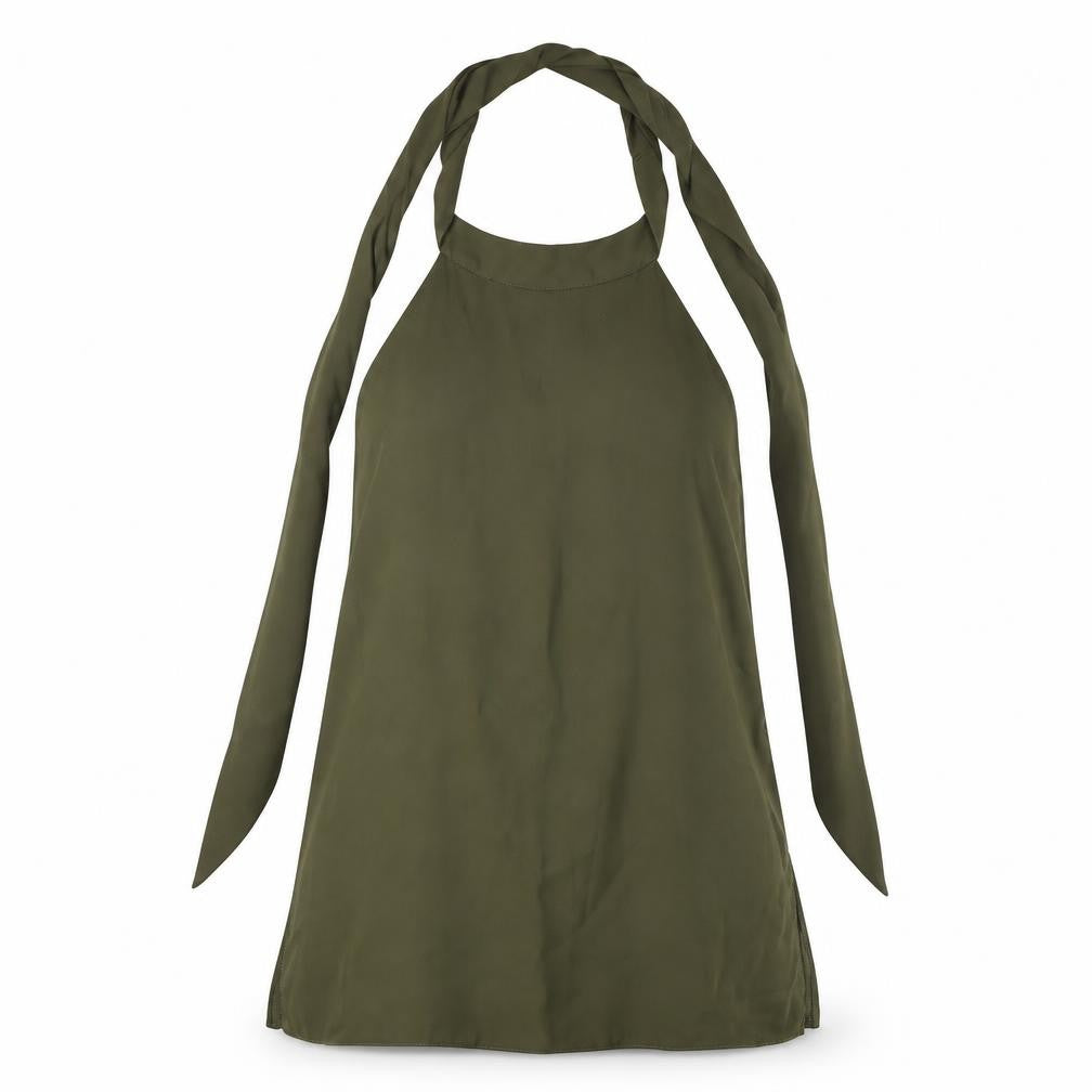 Diffuse Womens Green Polyester Basic Blouse Size 10 Halter - Open Back, Side Slits