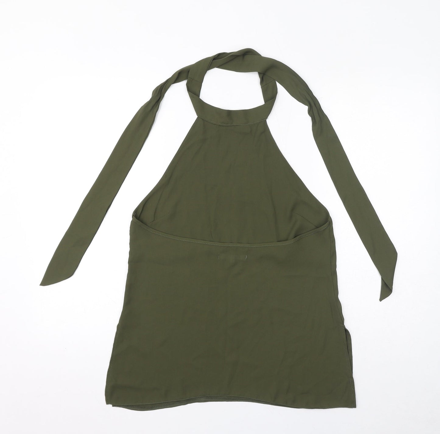 Diffuse Womens Green Polyester Basic Blouse Size 10 Halter - Open Back, Side Slits