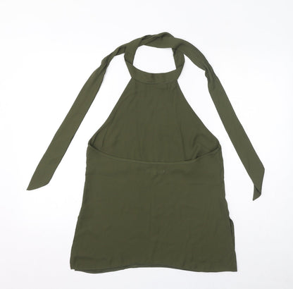 Diffuse Womens Green Polyester Basic Blouse Size 10 Halter - Open Back, Side Slits