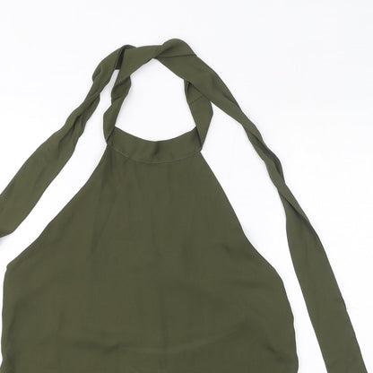 Diffuse Womens Green Polyester Basic Blouse Size 10 Halter - Open Back, Side Slits