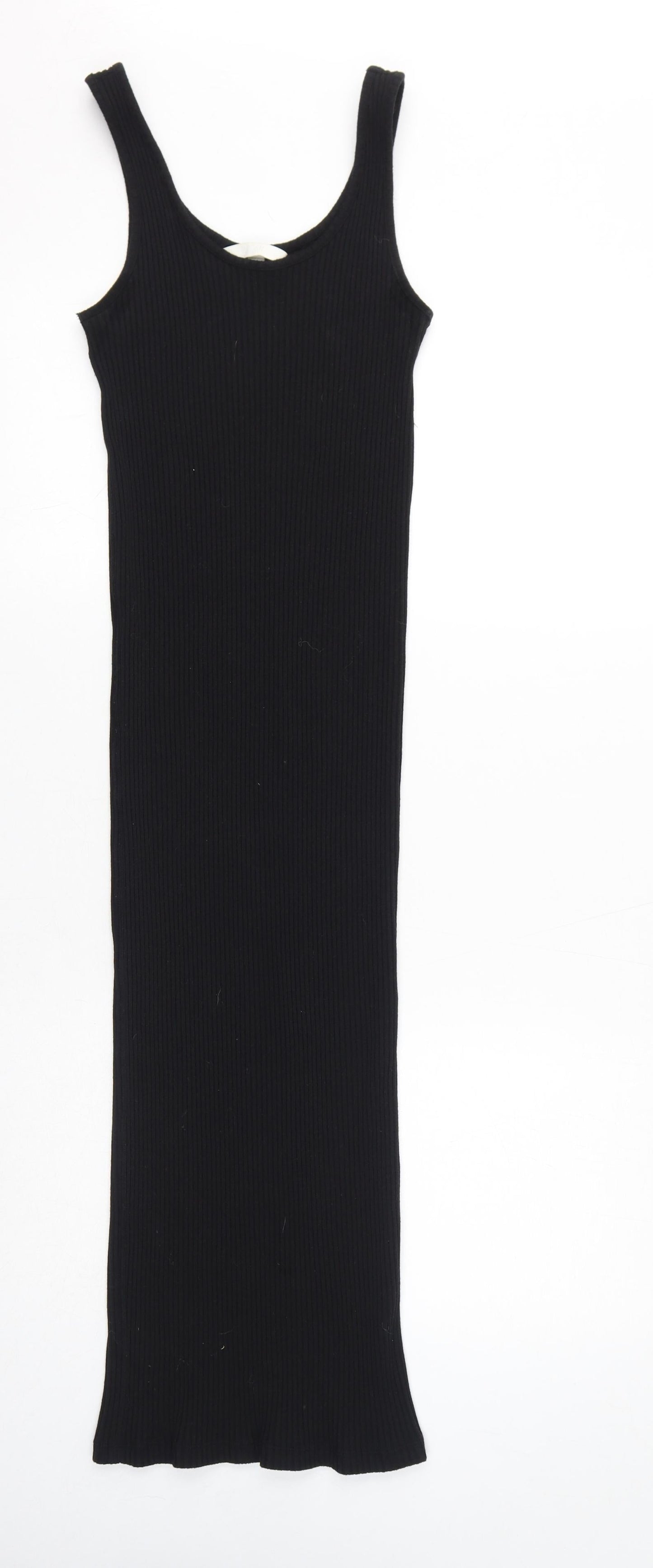 H&M Womens Black Cotton Tank Dress Size S Scoop Neck Pullover