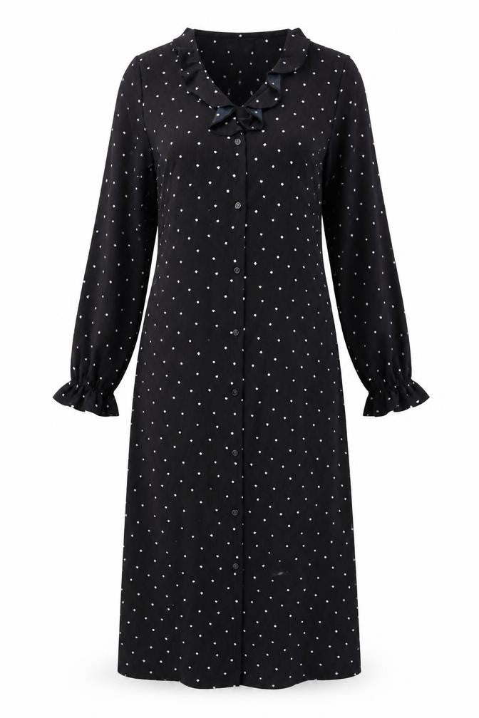 Next Womens Black Geometric Polyester Shirt Dress Size 8 V-Neck Button - Spades, Ruffles