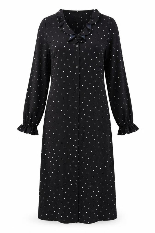 Next Womens Black Geometric Polyester Shirt Dress Size 8 V-Neck Button - Spades, Ruffles