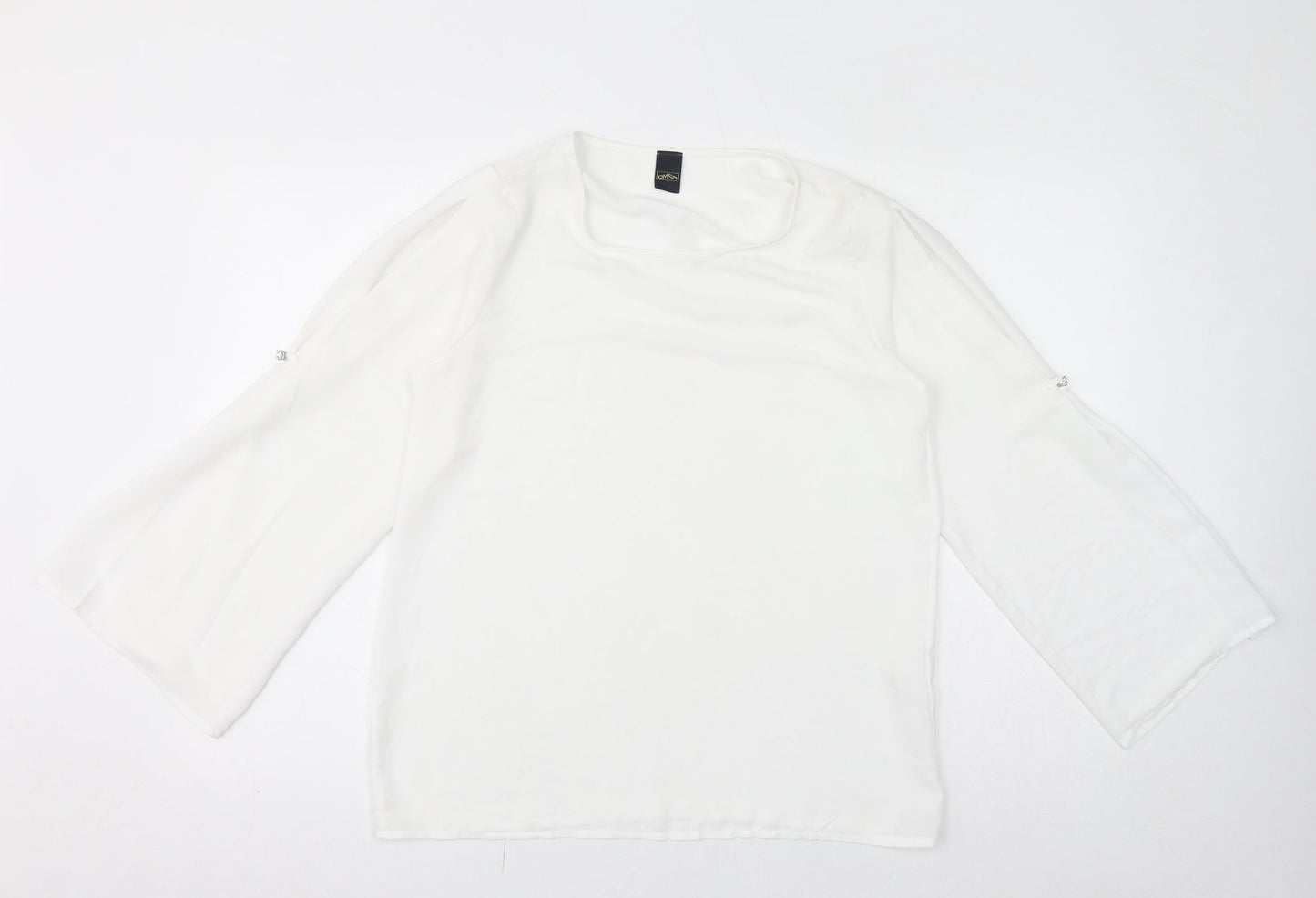 DMSA Womens White Polyester Basic Blouse Size M Round Neck - Sheer