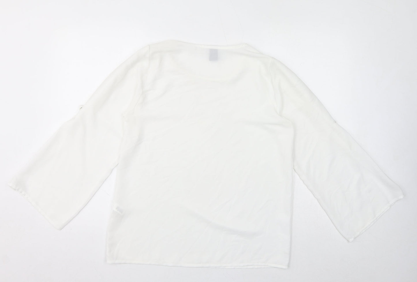 DMSA Womens White Polyester Basic Blouse Size M Round Neck - Sheer