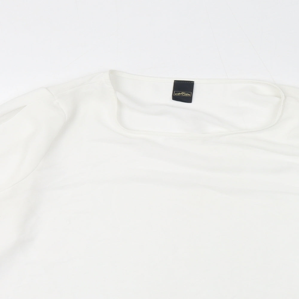 DMSA Womens White Polyester Basic Blouse Size M Round Neck - Sheer