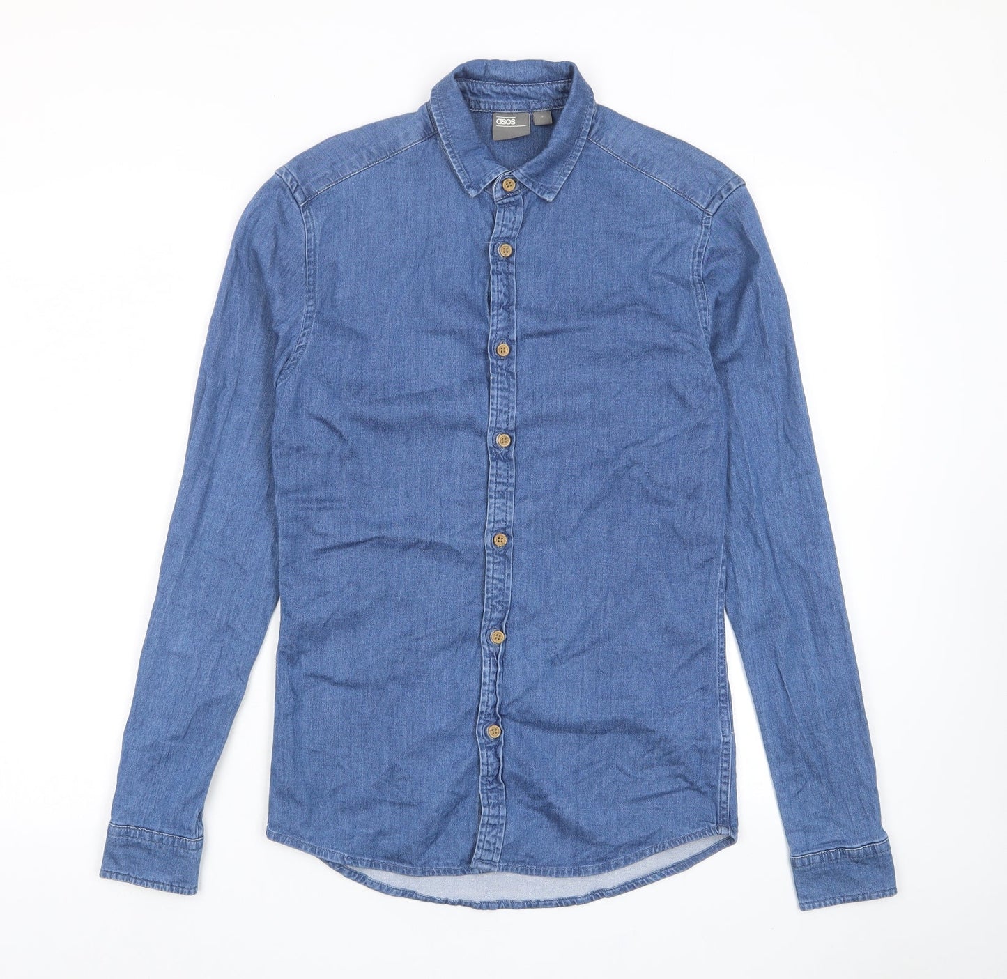 ASOS Mens Blue Cotton Button-Up Size S Collared Button