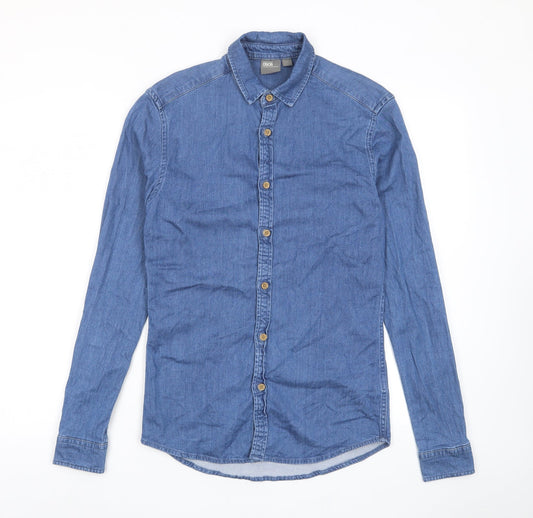 ASOS Mens Blue Cotton Button-Up Size S Collared Button