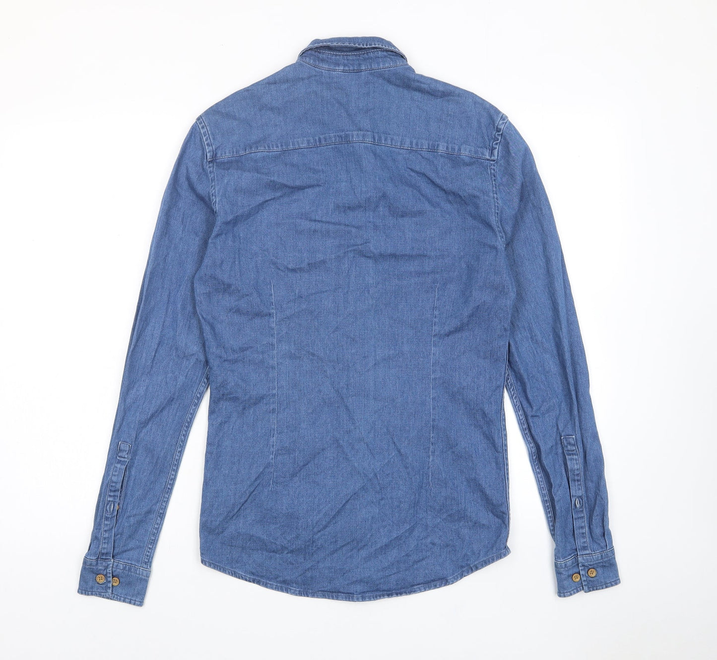 ASOS Mens Blue Cotton Button-Up Size S Collared Button