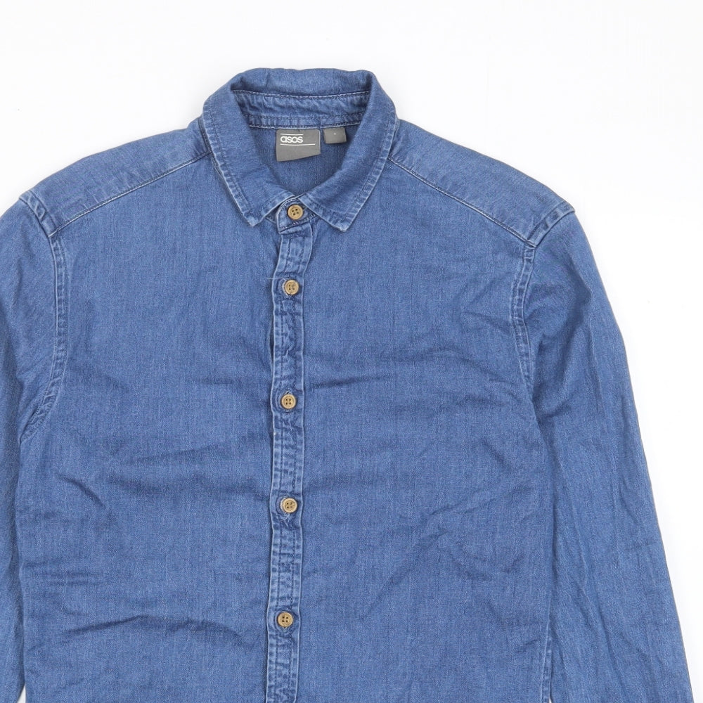ASOS Mens Blue Cotton Button-Up Size S Collared Button