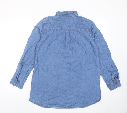 Tu Womens Blue Cotton A-Line Size 12 Collared Button - Pockets, Buttons