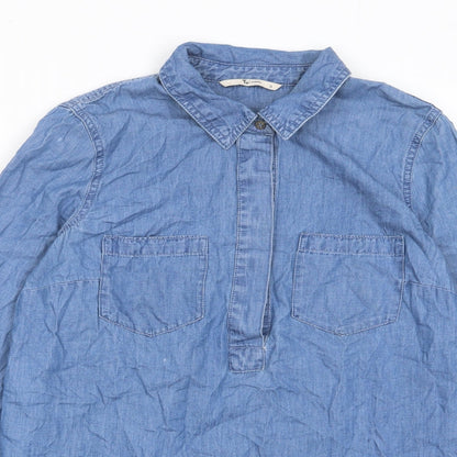Tu Womens Blue Cotton A-Line Size 12 Collared Button - Pockets, Buttons