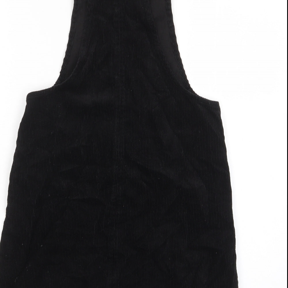 New Look Womens Black Cotton Pinafore/Dungaree Dress Size 6 Square Neck Button