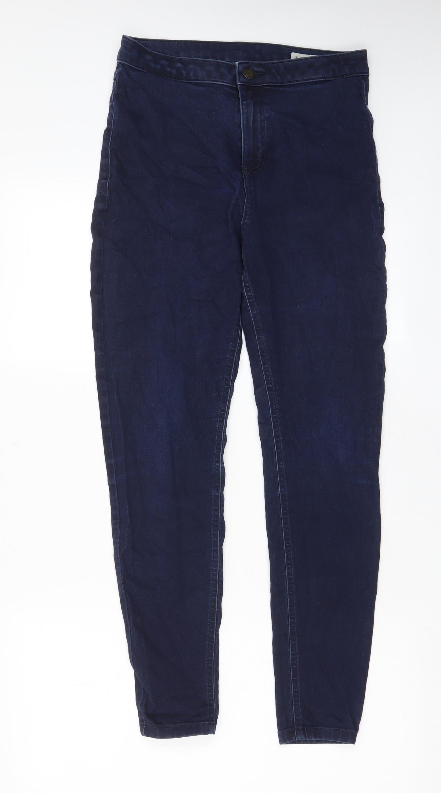 Marks and Spencer Womens Blue Cotton Skinny Jeans Size 12 L28 in Regular Zip - Pockets