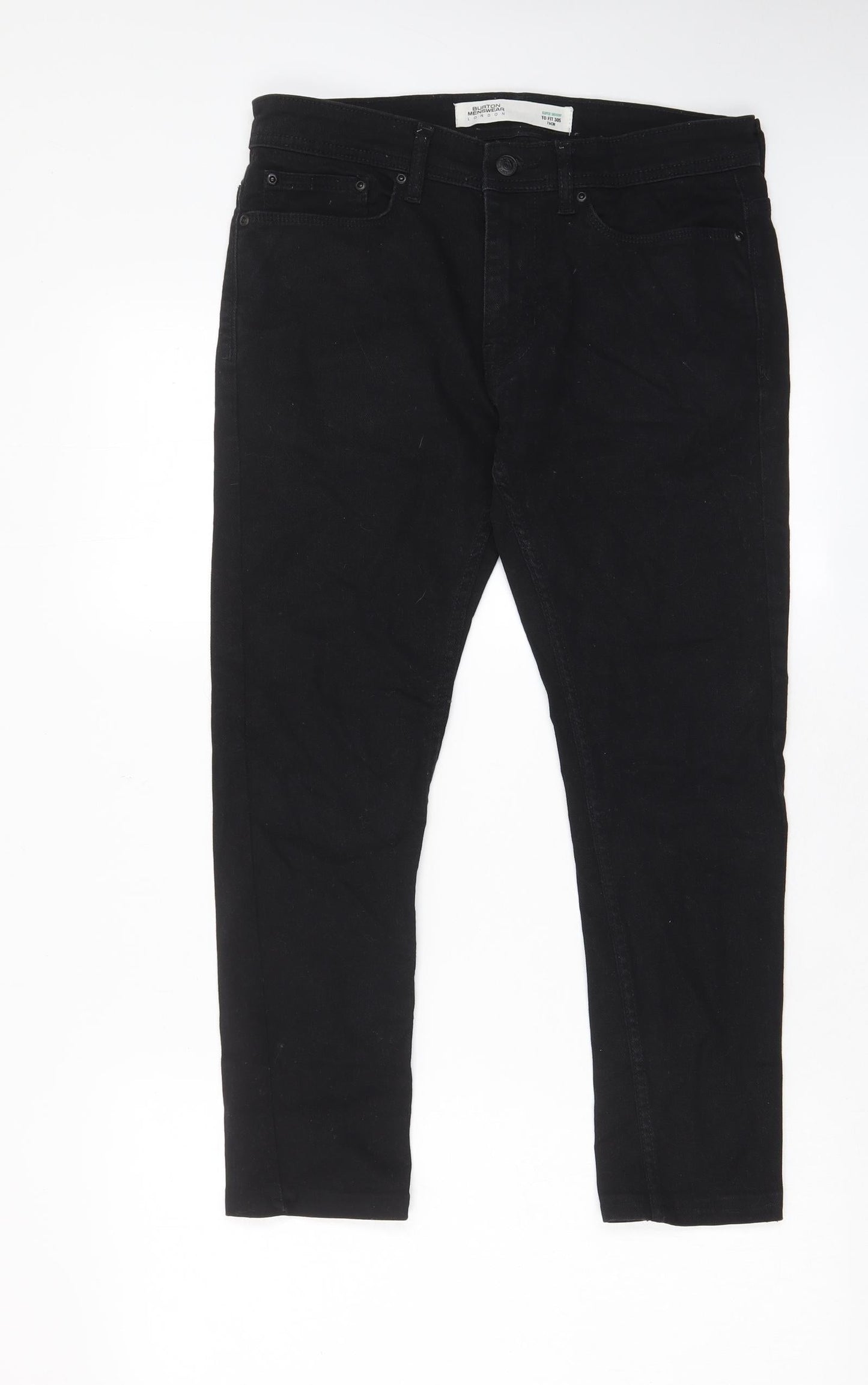 Burton Mens Black Cotton Skinny Jeans Size 30 in L25 in Regular Zip - Short leg, Pockets