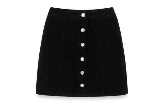 Miss Selfridge Womens Black Cotton A-Line Skirt Size 6 Button