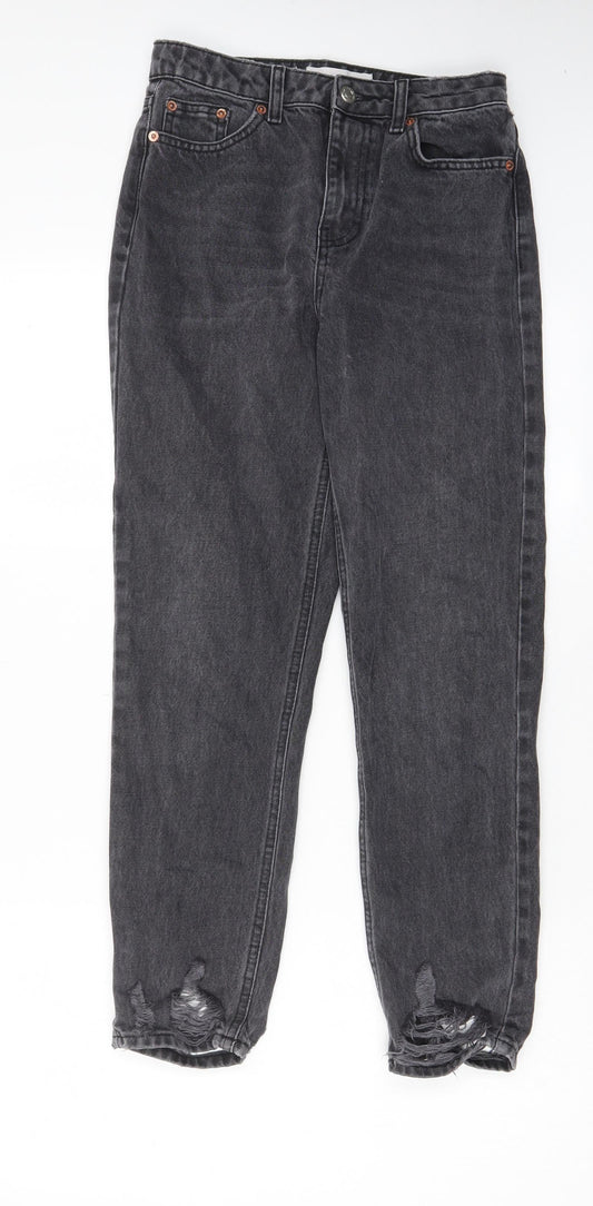 Topshop Womens Grey Cotton Mom Jeans Size 26 in L30 in Regular Zip - Pockets, Belt Loops