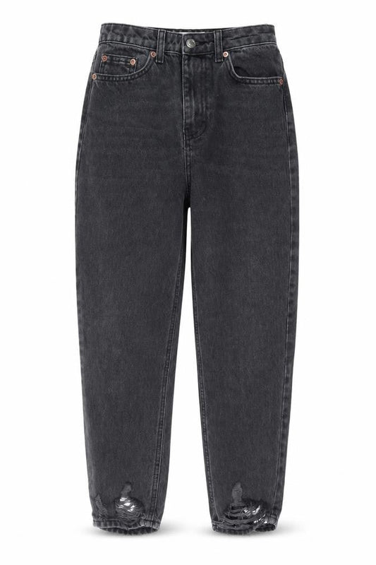 Topshop Womens Grey Cotton Mom Jeans Size 26 in L30 in Regular Zip - Pockets, Belt Loops