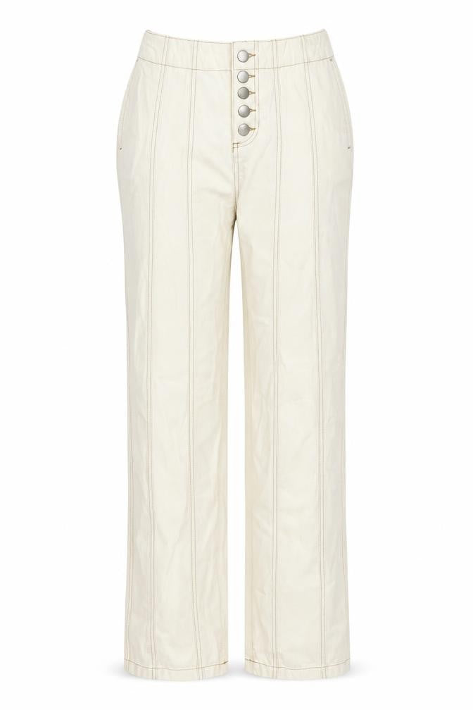 Wishne Womens Ivory Cotton Straight Jeans Size 10 L29 in Regular Button