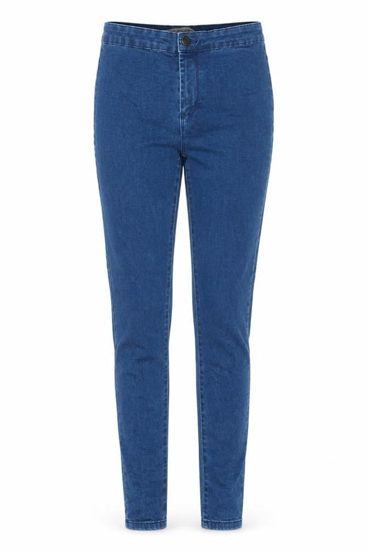 Front view of Denim & Co. women’s blue cotton skinny jeans, size UK 8, 29-inch leg regular zip