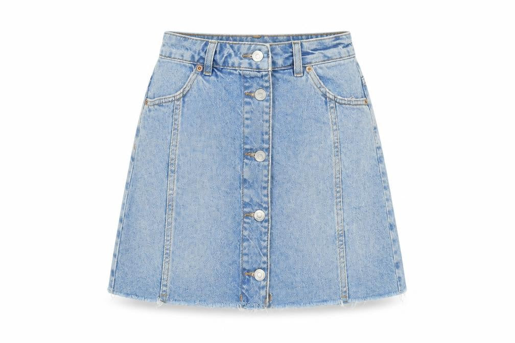 Topshop Womens Blue Cotton A-Line Skirt Size 6 Button