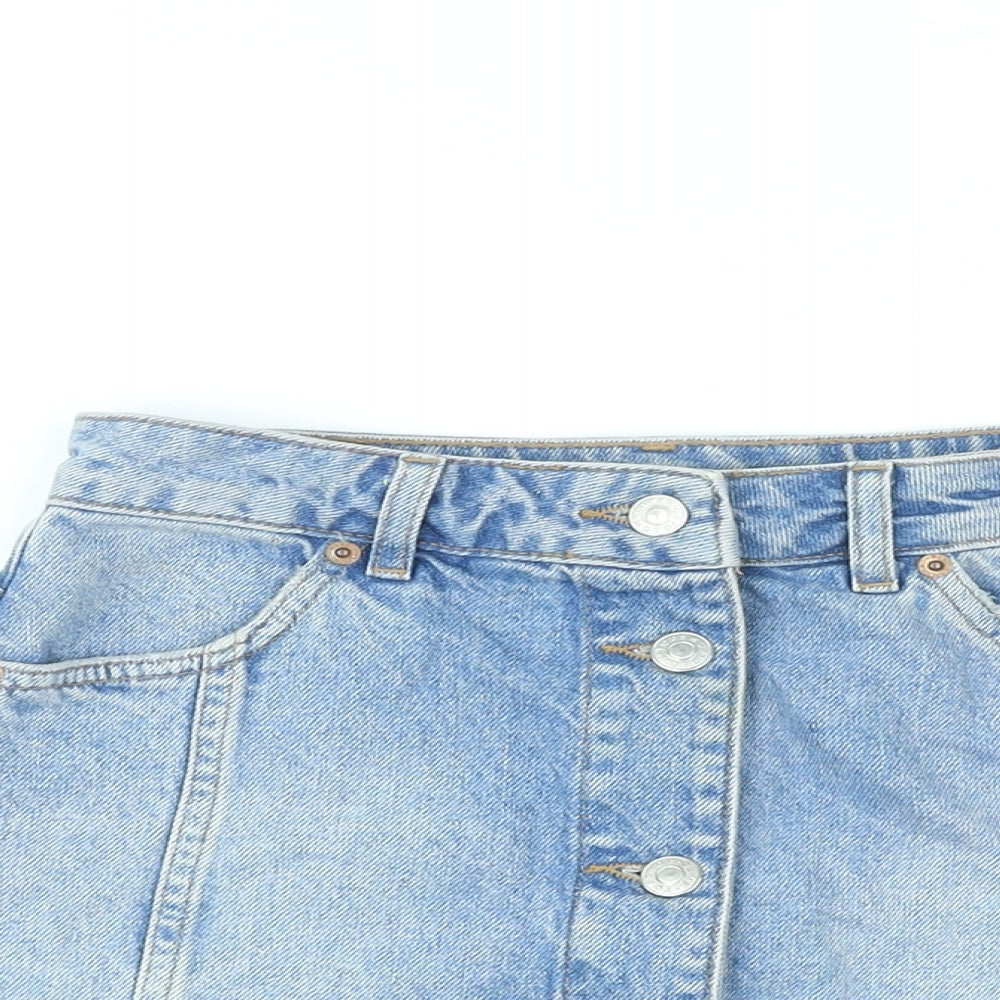 Topshop Womens Blue Cotton A-Line Skirt Size 6 Button