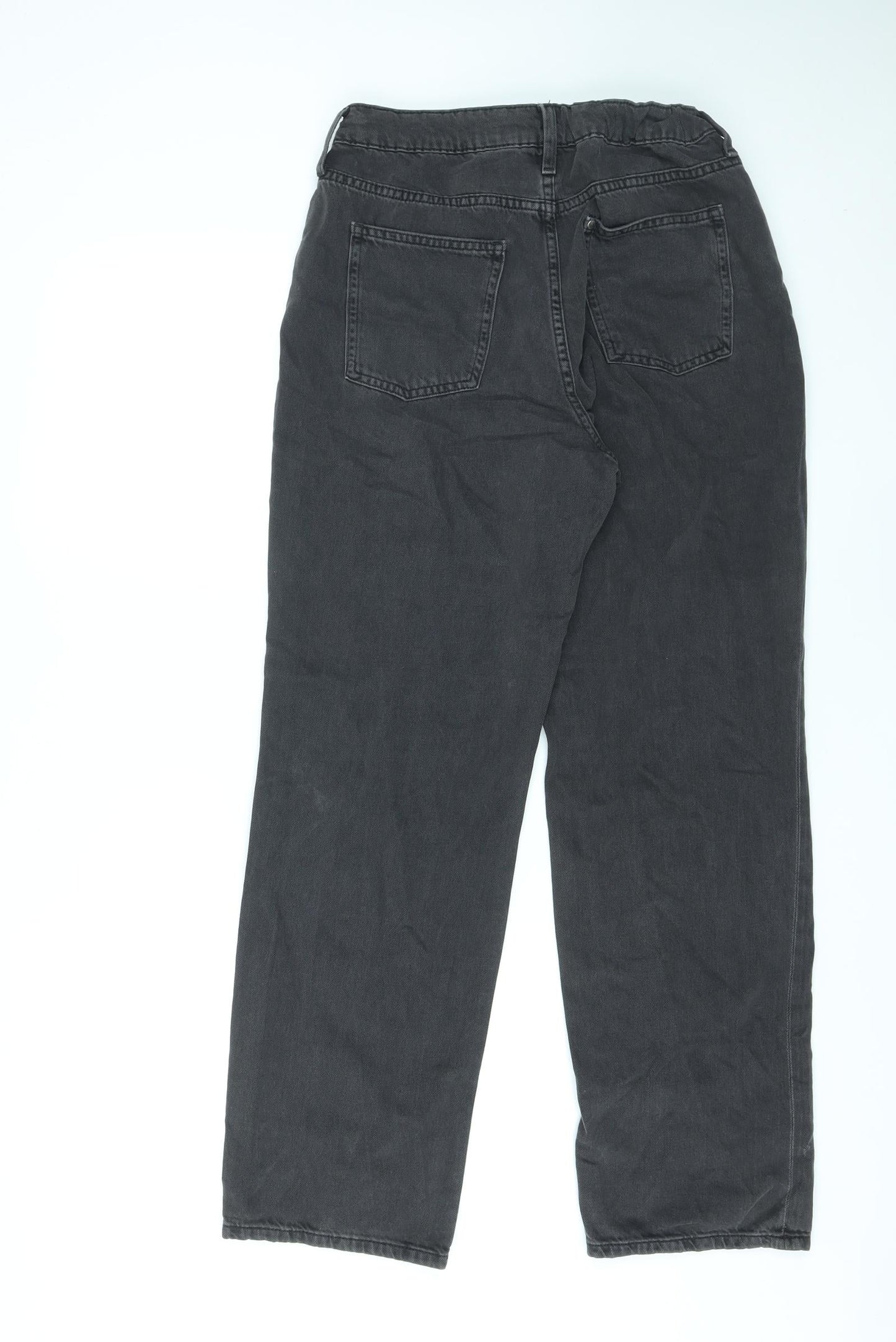 H&M Girls Black Cotton Straight Jeans Size 14 Years L28 in Regular Zip - Adjustable Waist, Distressed