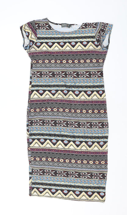 Apricot Womens Multicoloured Geometric Viscose Bodycon Size M Boat Neck Pullover