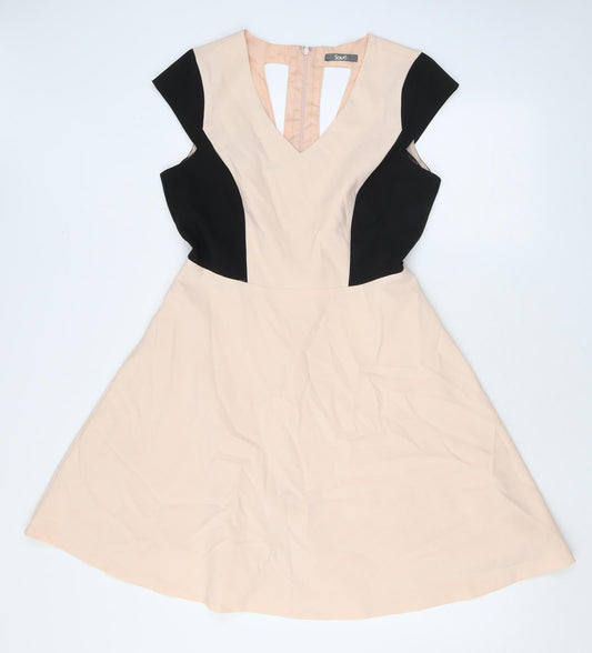 South Womens Pink Colourblock Polyester Fit & Flare Size 12 V-Neck Zip - Cutout