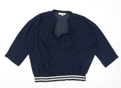 Part Two Womens Blue Polyester Basic Blouse Size 8 Cowl Neck