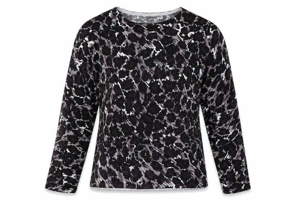 Pure & Natural Womens Black Animal Print Viscose Basic Blouse Size 14 Round Neck - Leopard Print