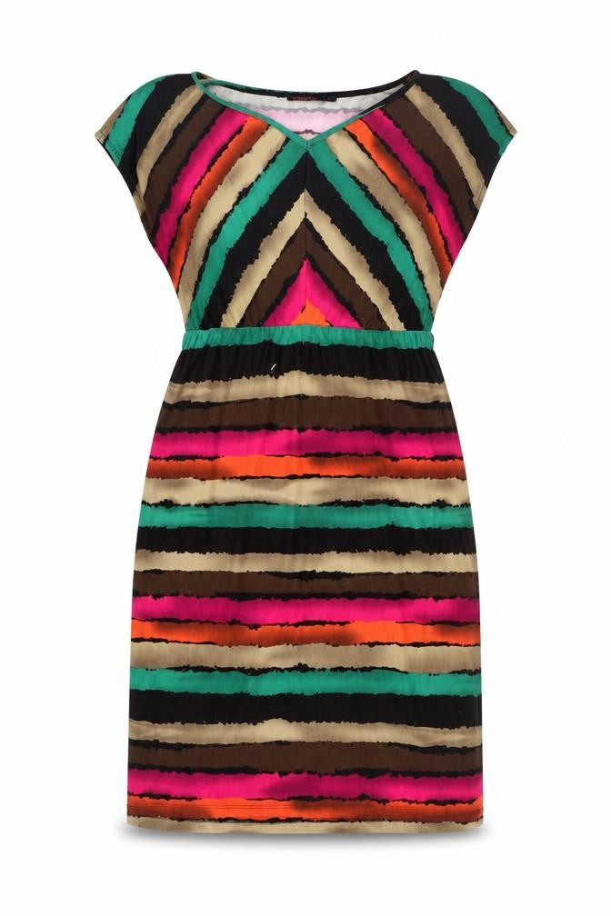 109F Womens Multicoloured Striped Polyester A-Line Size L V-Neck Pullover