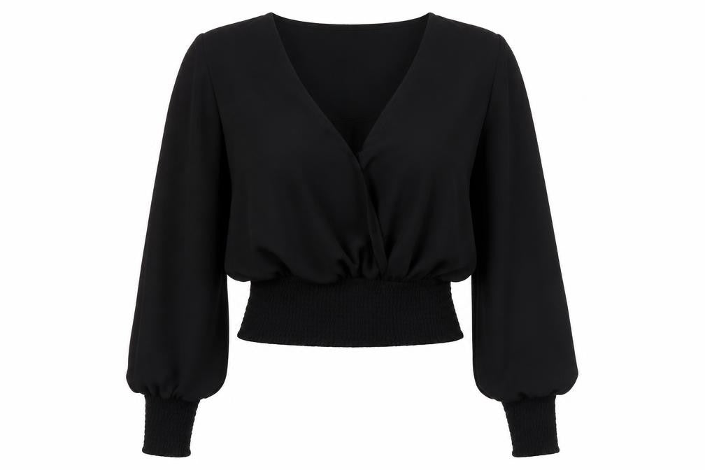 PRETTYLITTLETHING Womens Black Polyester Cropped Blouse Size 8 V-Neck