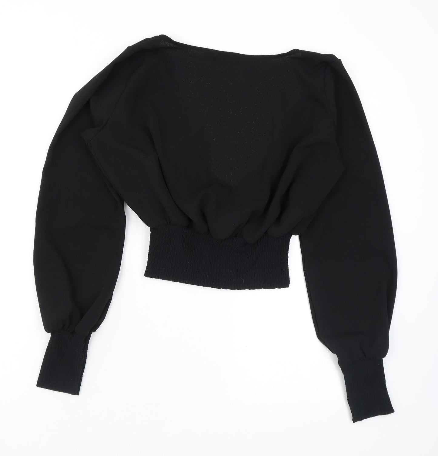 PRETTYLITTLETHING Womens Black Polyester Cropped Blouse Size 8 V-Neck