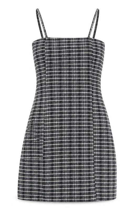 Topshop Womens Brown Check Polyester Bodycon Size 8 Square Neck Zip