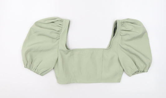 Missguided Womens Green Polyester Cropped T-Shirt Size 8 Square Neck
