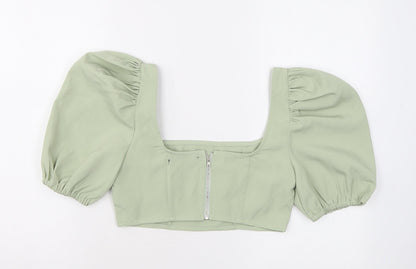 Back view of Missguided women’s green polyester cropped t-shirt, size UK 8, square neck